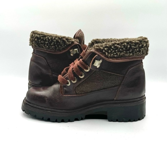 Vintage Lace-Up Winter Boots for Women, 8 US, Chunky Sole, Brown Leather - Picture 8 of 14